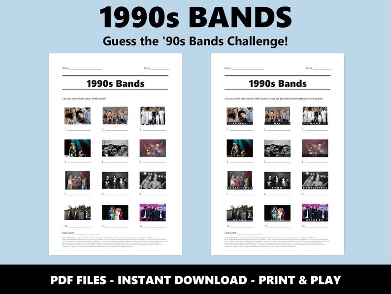 1990s Bands Picture Quiz: Music Trivia Game (Instant PDF Download) image 2