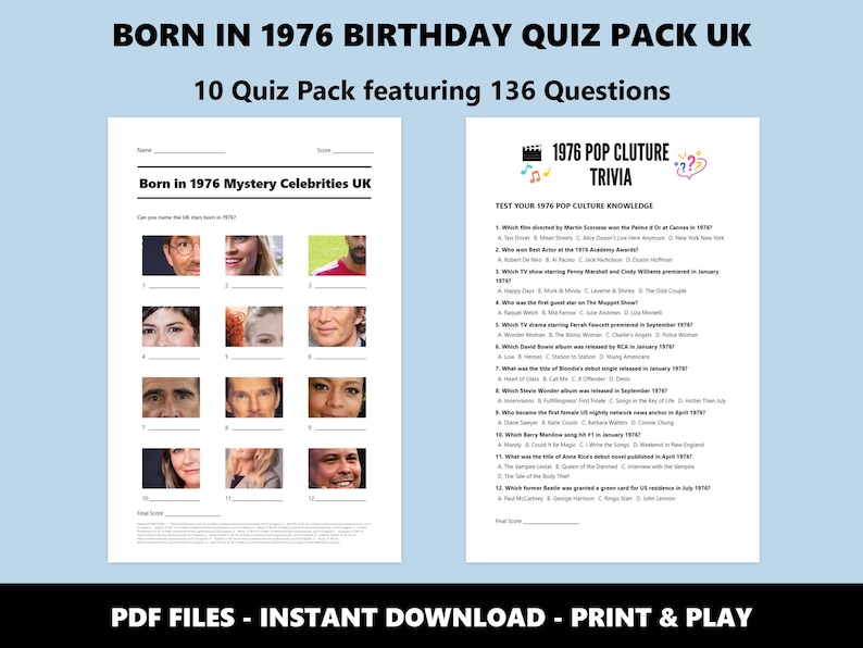 50th Birthday UK Quiz: Born in 1976 Trivia Bundle (Instant PDF Download) image 4