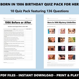 1986 Birthday Trivia Quiz Pack: 40th Birthday, 80s Theme (Instant PDF Download) image 5