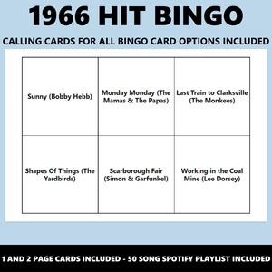 1966 Hit Bingo: 60er Jahre Musik Bingo Spiel (Instant Download) Bild 4