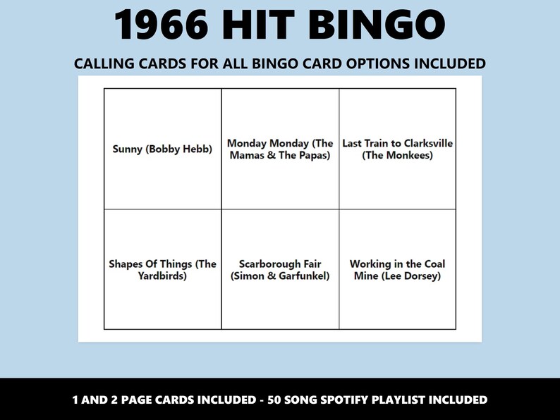 1966 Hit Bingo: 60er Jahre Musik Bingo Spiel (Instant Download) Bild 4