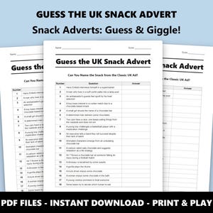 Guess the UK Snack Advert Trivia Quiz: Fun Party Game for British Food Lovers (Instant PDF Download) image 1