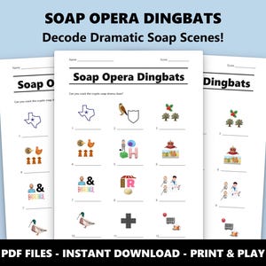 Seifenoper Dingbats Bild Quiz: Lustiges TV-Trivia-Spiel für Partys (Instant PDF Download) Bild 1