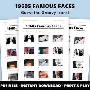 1960s Famous Faces Picture Quiz: Party Trivia Game (Instant PDF Download) image 1