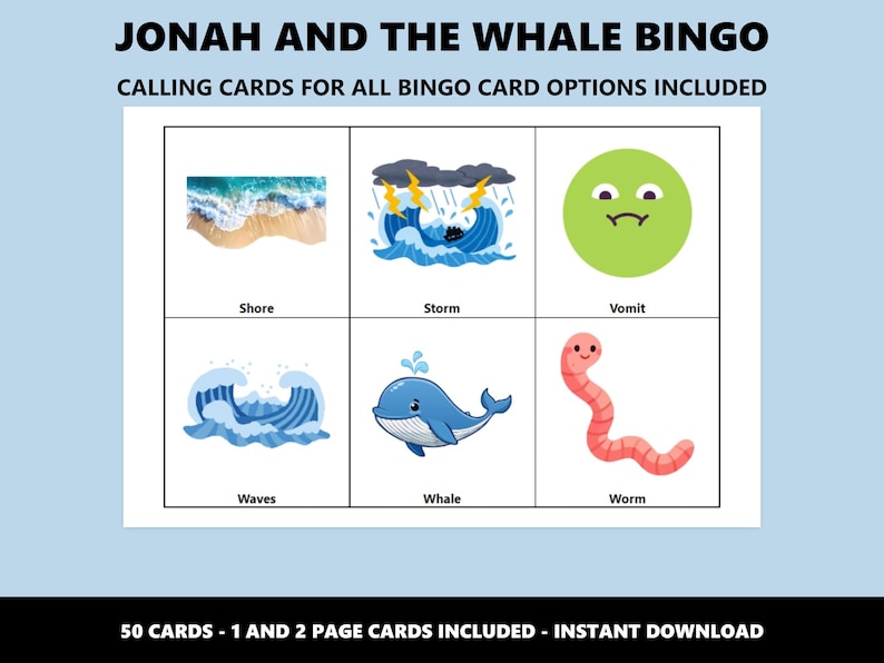 Jonah and the Whale Bingo: Bible Story Themed Bingo Game (Instant Download) image 4