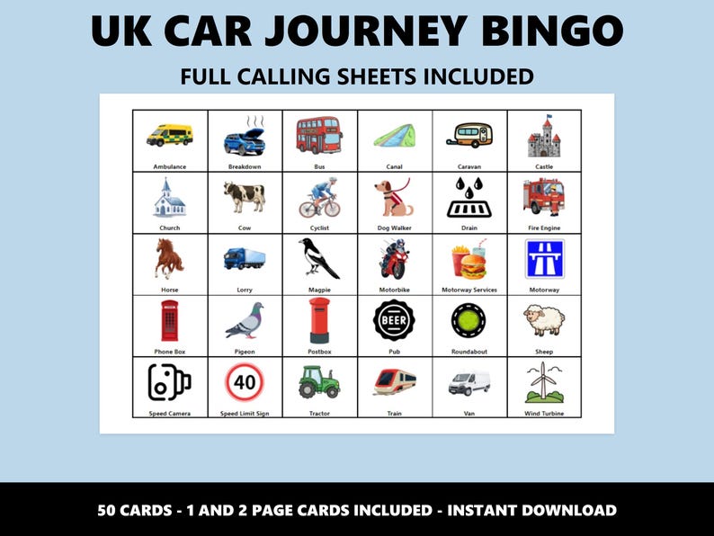 英国ドライブ旅行ビンゴ：家族で楽しめる英国ロードトリップビンゴゲーム（即時ダウンロード） 画像 3