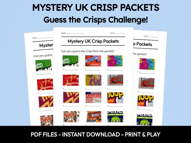 UK Crisp Packets Picture Quiz, afdrukbare trivia-game (direct downloaden) afbeelding 1