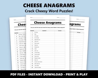 Cheese Anagrams Anagram Quiz: Fun Cheese Lover Party Game for Adults and Kids (Instant PDF Download)
