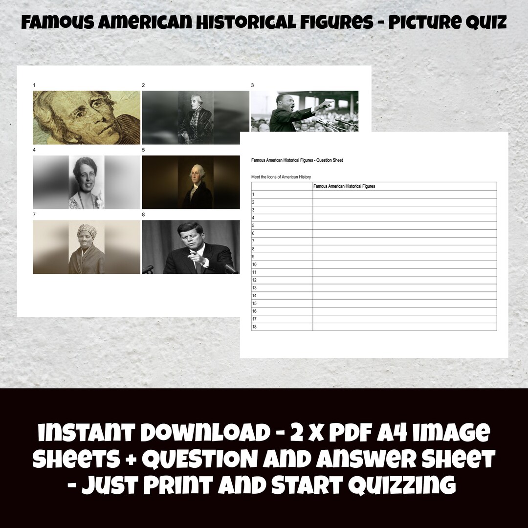 Famous American Historical Figures Picture Quiz | Pub Quiz | Picture ...