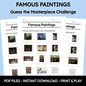 Famous Paintings Picture Quiz | Pub Quiz | Picture Round | Art Quiz | General Knowledge | Trivia Questions | Game Night