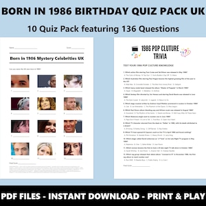 40th Birthday UK Quiz Pack: Born in 1986 Trivia Bundle (Instant PDF Download) image 4