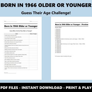 Cuestionario sobre si nació en 1966, mayor o menor: divertido juego de cumpleaños para fiestas y celebraciones (descarga instantánea en PDF) imagen 2
