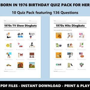 1976 Birthday Quiz Bundle For Her: 50th Birthday Trivia (Instant PDF Download) image 2