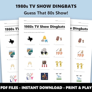 Test de imágenes de Dingbats, el programa de televisión de los 80: Divertido juego de trivia imprimible para fiestas (descarga instantánea en PDF) imagen 1