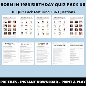 40th Birthday UK Quiz Pack: Born in 1986 Trivia Bundle (Instant PDF Download) image 1