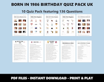 40th Birthday UK Quiz Pack: Born in 1986 Trivia Bundle (Instant PDF Download)
