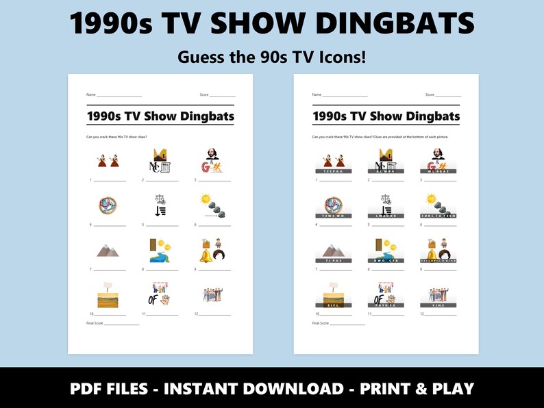 1990s TV Show Dingbats Quiz: Printable Trivia Game (Instant PDF Download) image 2