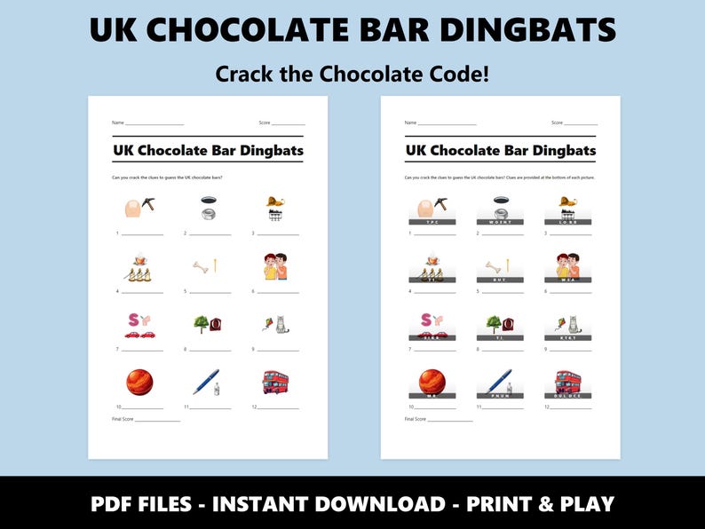 Cuestionario de símbolos de barras de chocolate del Reino Unido: Juego familiar imprimible (descarga instantánea en PDF) imagen 2