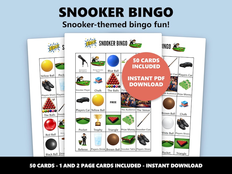Snooker Bingo Game: Themed Party Activity (Instant Download) image 1