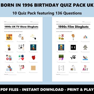 30e verjaardag UK Quiz Pack: Born in 1996 Trivia-bundel (directe pdf-download) afbeelding 3