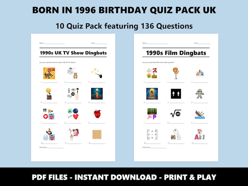 30e verjaardag UK Quiz Pack: Born in 1996 Trivia-bundel (directe pdf-download) afbeelding 3