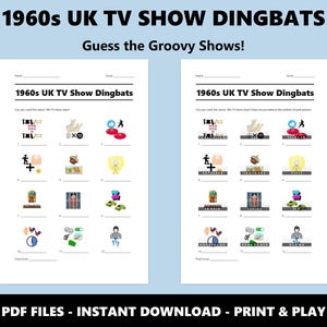 1960er Jahre UK TV-Show Dingbats Bild Quiz: Lustiges Quiz-Spiel zum Ausdrucken für Partys (Instant PDF Download) Bild 2