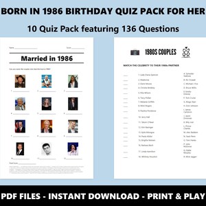 1986 Birthday Trivia Quiz Pack: 40th Birthday, 80s Theme (Instant PDF Download) image 4