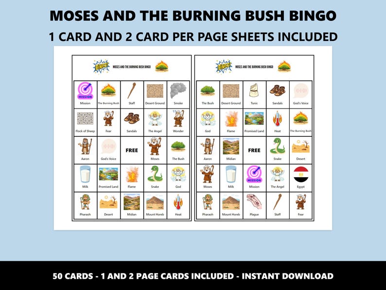 Moses och den brinnande busken Bingo: Bingospel med bibelberättelsetema (Direkt nedladdning) bild 4