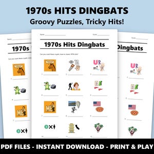 1970-talets hits Dingbats Bildquiz: Roligt musikquiz för fester (Direkt PDF-nedladdning) bild 1