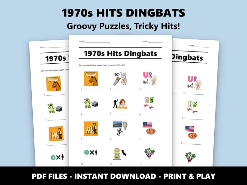 1970-talets hits Dingbats Bildquiz: Roligt musikquiz för fester (Direkt PDF-nedladdning) bild 1