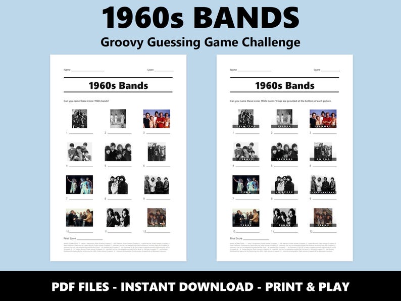 1960s Bands Picture Quiz: Fun Music Trivia Game for Parties (Instant PDF Download) image 2