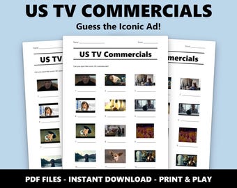Quiz photo pour publicités télévisées américaines : jeu-questionnaire familial amusant (téléchargement PDF instantané)