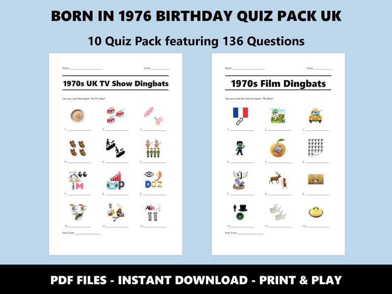 50th Birthday UK Quiz: Born in 1976 Trivia Bundle (Instant PDF Download) image 3