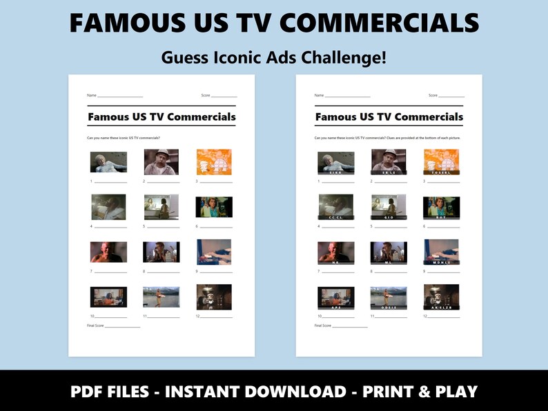 Bekannte US-Werbespots Bilder Quiz: Retro Marketing Quiz (Instant PDF Download) Bild 2