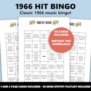 1966 Hit Bingo: 60er Jahre Musik Bingo Spiel (Instant Download) Bild 1