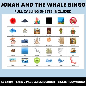 Jonah and the Whale Bingo: Bible Story Themed Bingo Game (Instant Download) image 3