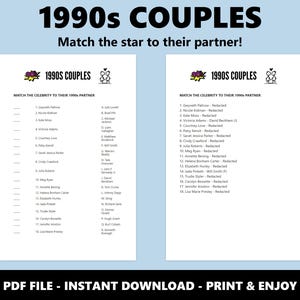 1990s Couples Match Up Quiz: Celebrity Romance Trivia Game (Instant Download) image 2