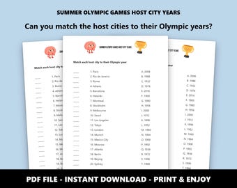 夏季オリンピック開催都市年：マッチアップ選択クイズゲーム（即時ダウンロード）