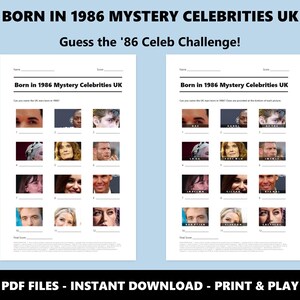 1986 UK Celebrity Picture Quiz: 40e verjaardag feestspel (directe pdf-download) afbeelding 2
