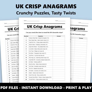 UK Crisp Anagrams Quiz: Englisches Snack Wortspiel (Instant PDF Download) Bild 1