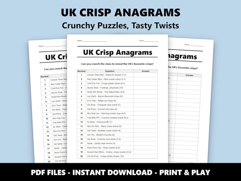 UK Crisp Anagrams Quiz: Englisches Snack Wortspiel (Instant PDF Download) Bild 1