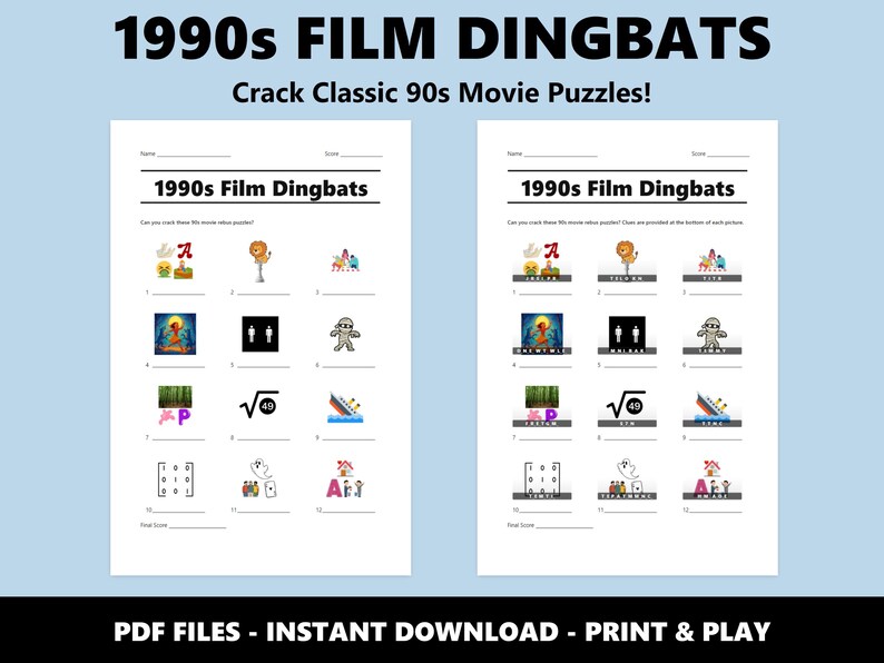 1990s Film Dingbats Picture Quiz: Fun Movie Trivia Game for Parties (Instant PDF Download) image 2