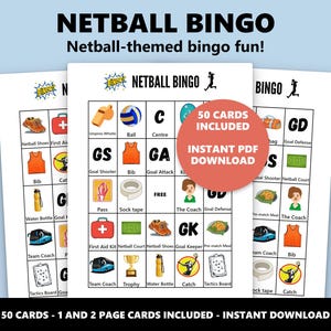 Netball Bingo Spiel: 50 Einzigartige Karten (Instant Download) Bild 1
