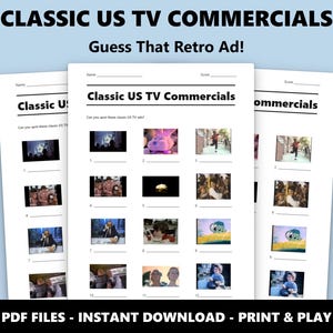 Classic US TV Commercials Picture Quiz: Retro Ads Family Trivia Game (Instant PDF Download) image 1