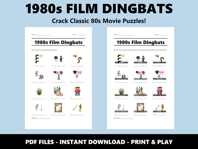 1980s Film Dingbats Picture Quiz: Fun Movie Night Trivia Game for Adults and Teens (Instant PDF Download) image 2