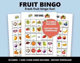 Fruit Bingo Game: 50 Cards - Fresh Fruit Theme (Instant Download)