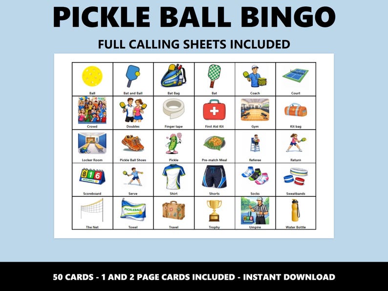 Pickle Ball Bingo: Pickleball Themed Bingo Game (Instant Download) image 3
