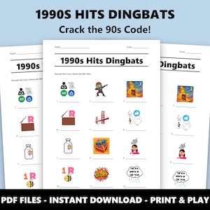 Quiz fotografico sui successi degli anni '90: divertente gioco a quiz musicale per le feste (download immediato del PDF) immagine 1