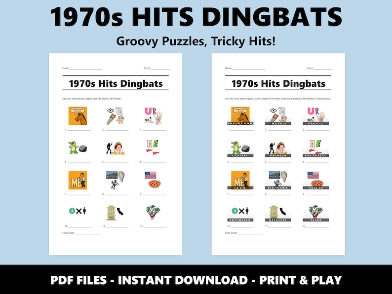 1970-talets hits Dingbats Bildquiz: Roligt musikquiz för fester (Direkt PDF-nedladdning) bild 2