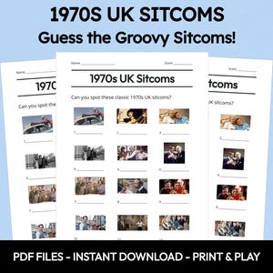 1970s UK Sitcoms Picture Quiz, Printable Trivia Game, British TV Comedy Quiz, Family Night Activity, Pub Quiz, Party Game, Instant Download